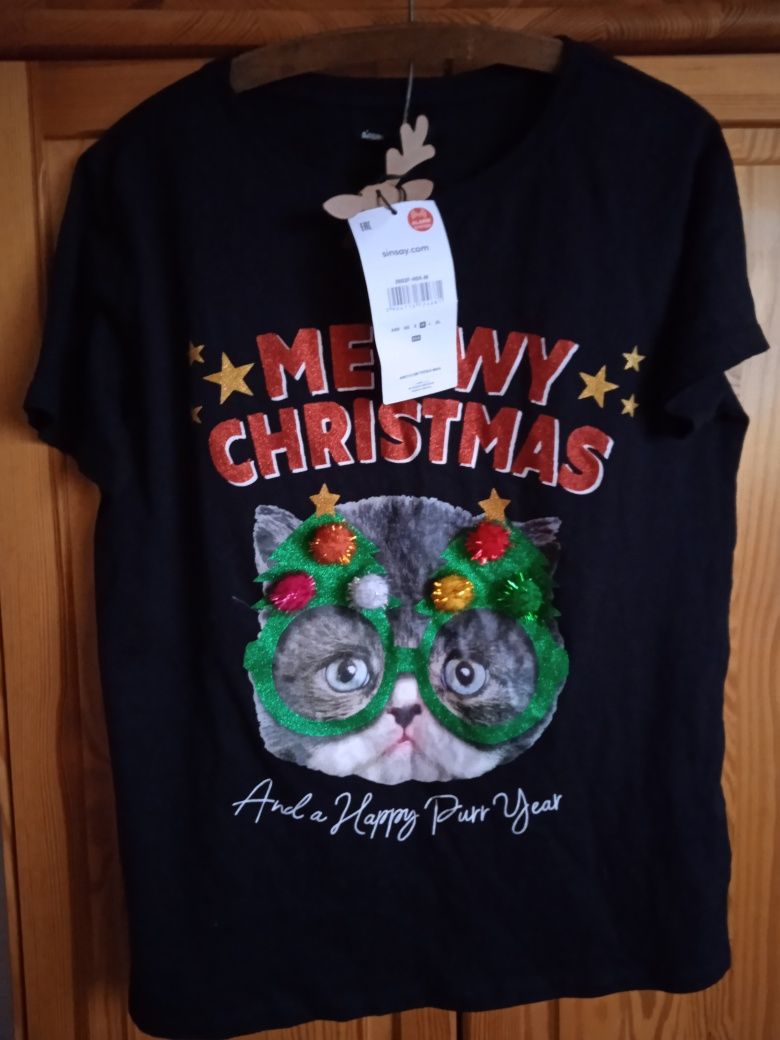 T-shirt z kotem świąteczny