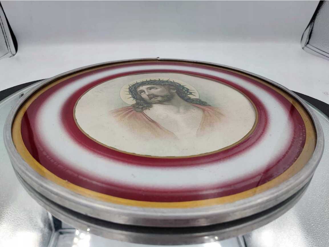 Przedwojenny obraz,oleodruk,P.Jezus,okrągły