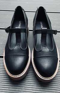 Туфлі балетки Мери Джейн чорні літні туфли с ремешком черные кожаные 9