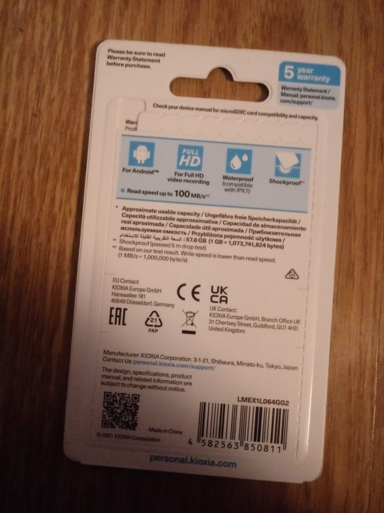 Karta micro 64GB microSDXC Exceria 100MB tablet aparat telefon itp