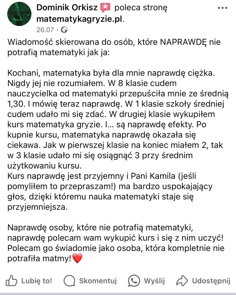 Korepetycje z nauczycielką kursu Matematyka Gryzie