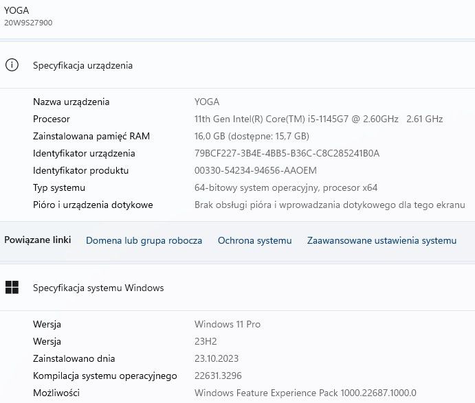 Laptop Lenovo ThinkPad X13 Yoga płyta główna w pełni sprawna