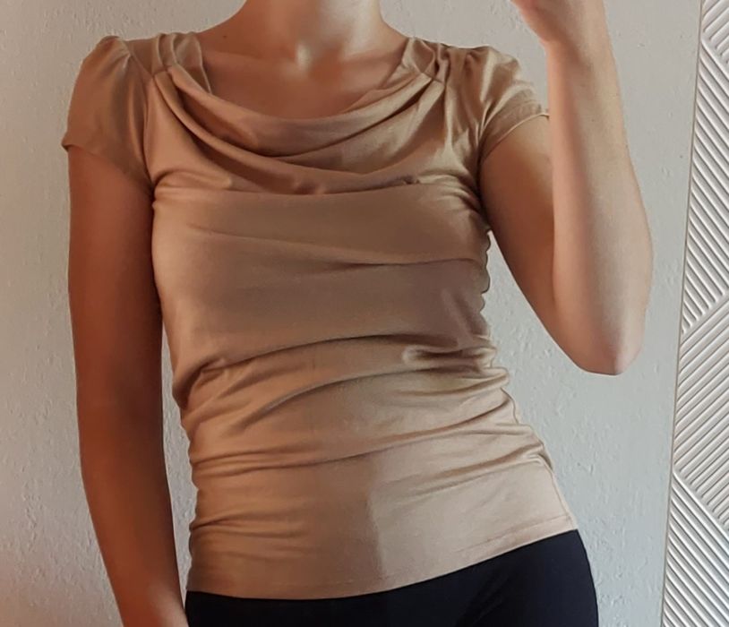 Bluzka Mohito cappuccino Dekolt ozdobnie marszczony