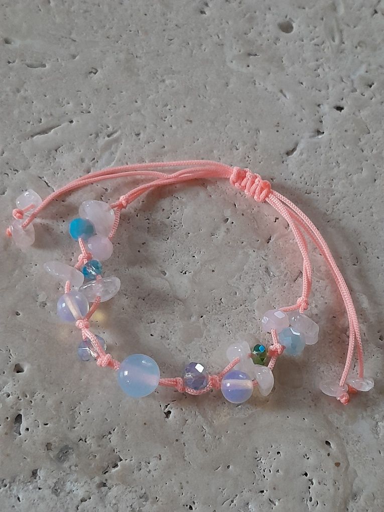 Kamienie naturalne Bransoletka Sznurkowa Ametyst Kwarc Chalcedon