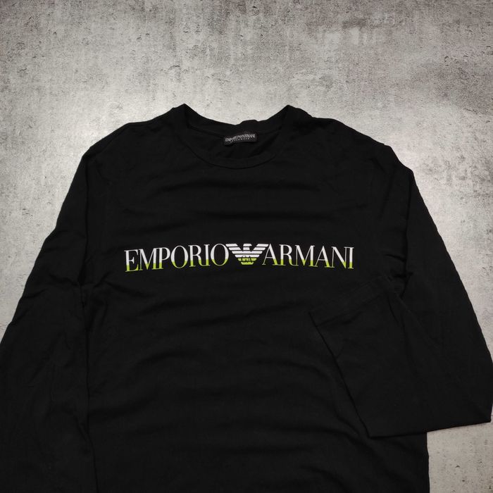 MĘSKA PREMIUM Koszulka Długi Rękaw Bluzka Czarna Emporio Armani Logo