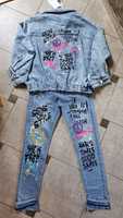 Świetny komplet kurtka jeansowa spodnie jeans graffiti premium  S M