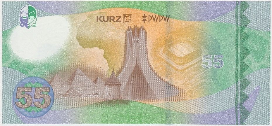 Zestaw 2 banknotów testowych PWPW Afryka 5 i 55 - Wersja Kurz