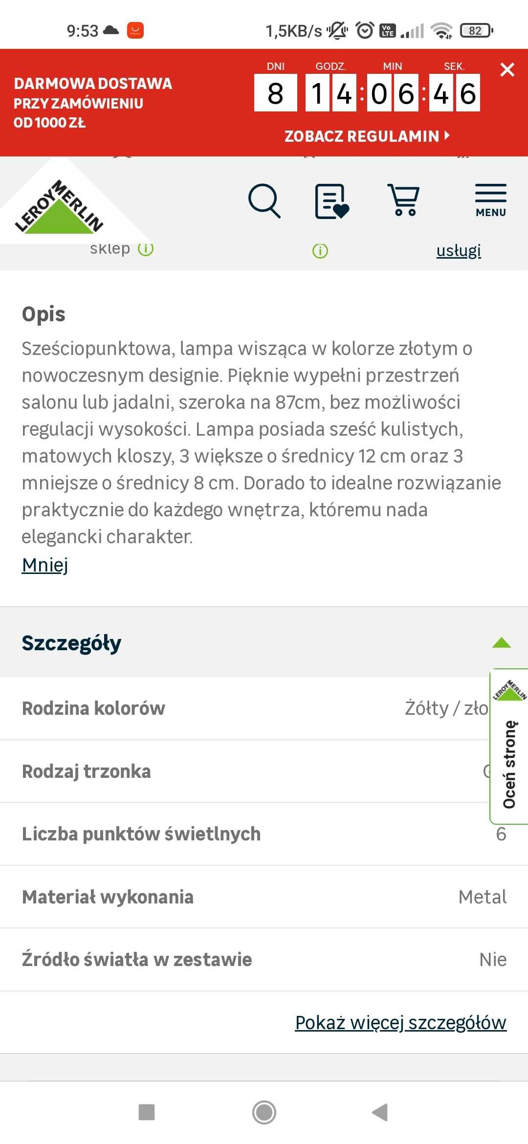 Sprzedam  złoty żyrandol/ lampę wiszącą Dorado z 6 białymi kulami.