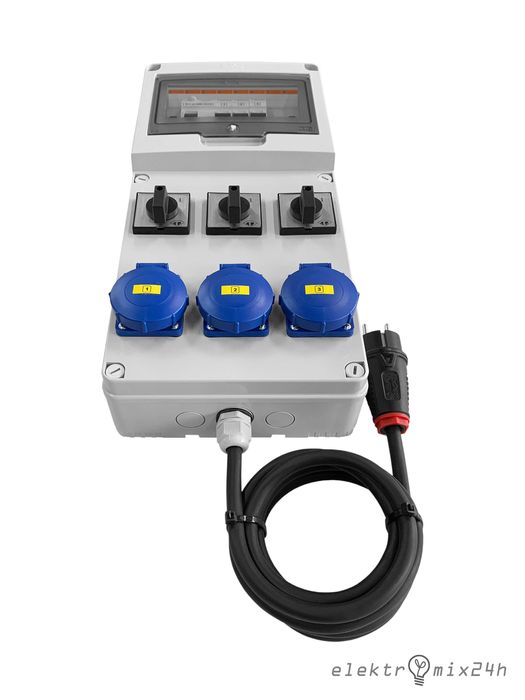 Rozdzielnica przenośna z podświetleniem LED, gniazda 3x16A 230V + 0-1