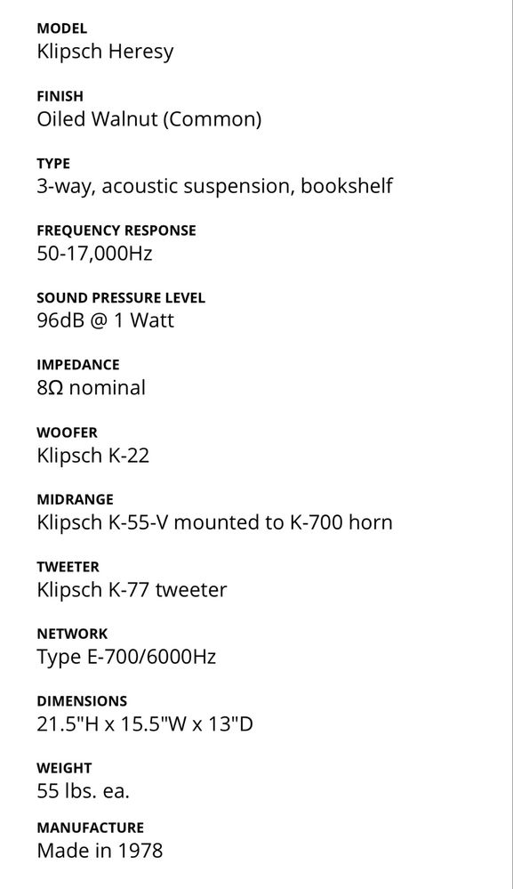 Klipsch Heresy I kolumny vintage