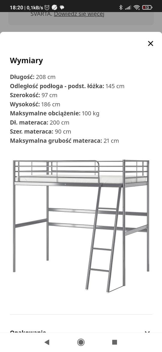 Łóżko piętrowe Ikea Svärta