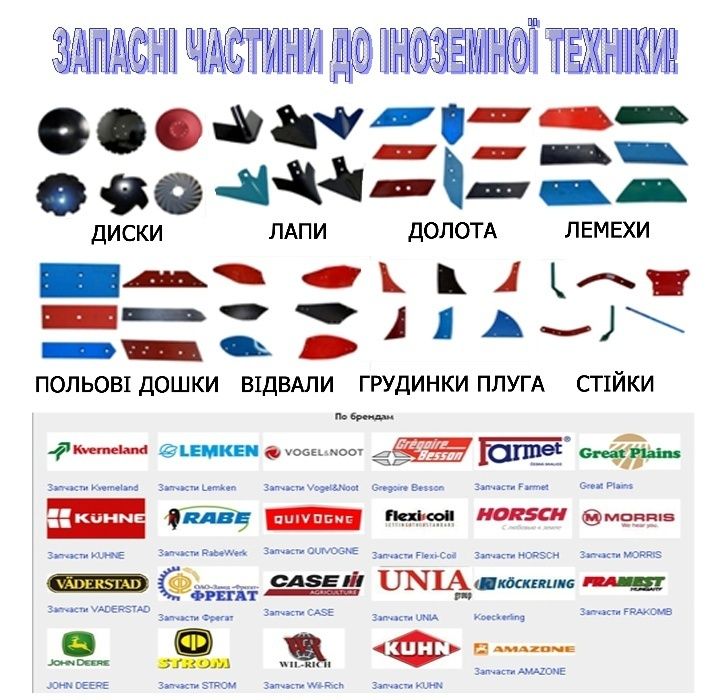 Дискова борона, запчастини УДА АГ ТАУРУС РОСЬ ВЕПР ДАН АГД та інше