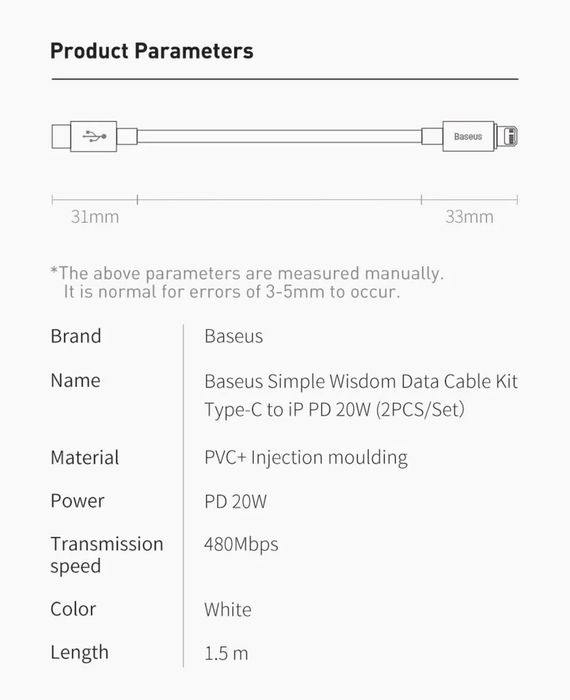 Кабель для iPhone Baseus Type C  быстрая зарядка    1 м , 1,5 м, 2 m