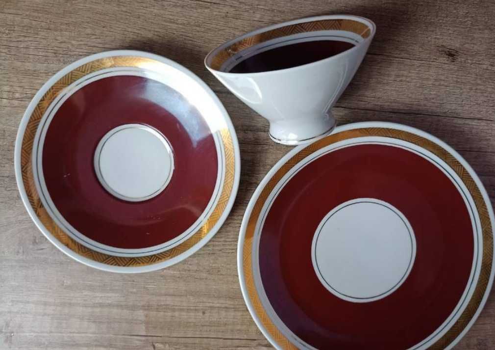 Piękny porcelanowy zestaw trio do herbaty kawy.Lichte Made in GDR