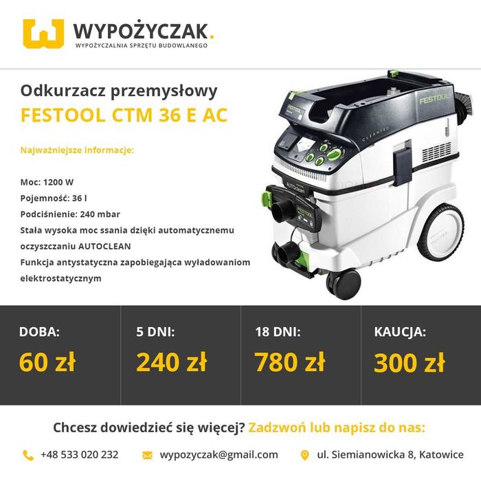 Żyrafa/szlifierka do gładzi/gipsu + odkurzacz Festool/Mirka - WYNAJEM