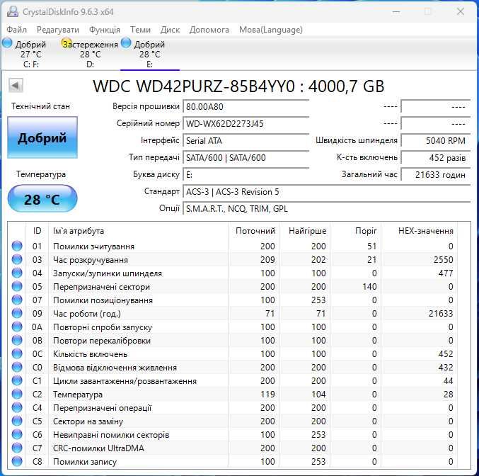 Жорсткий диск HDD 3.5" WD42PURZ 4 TB