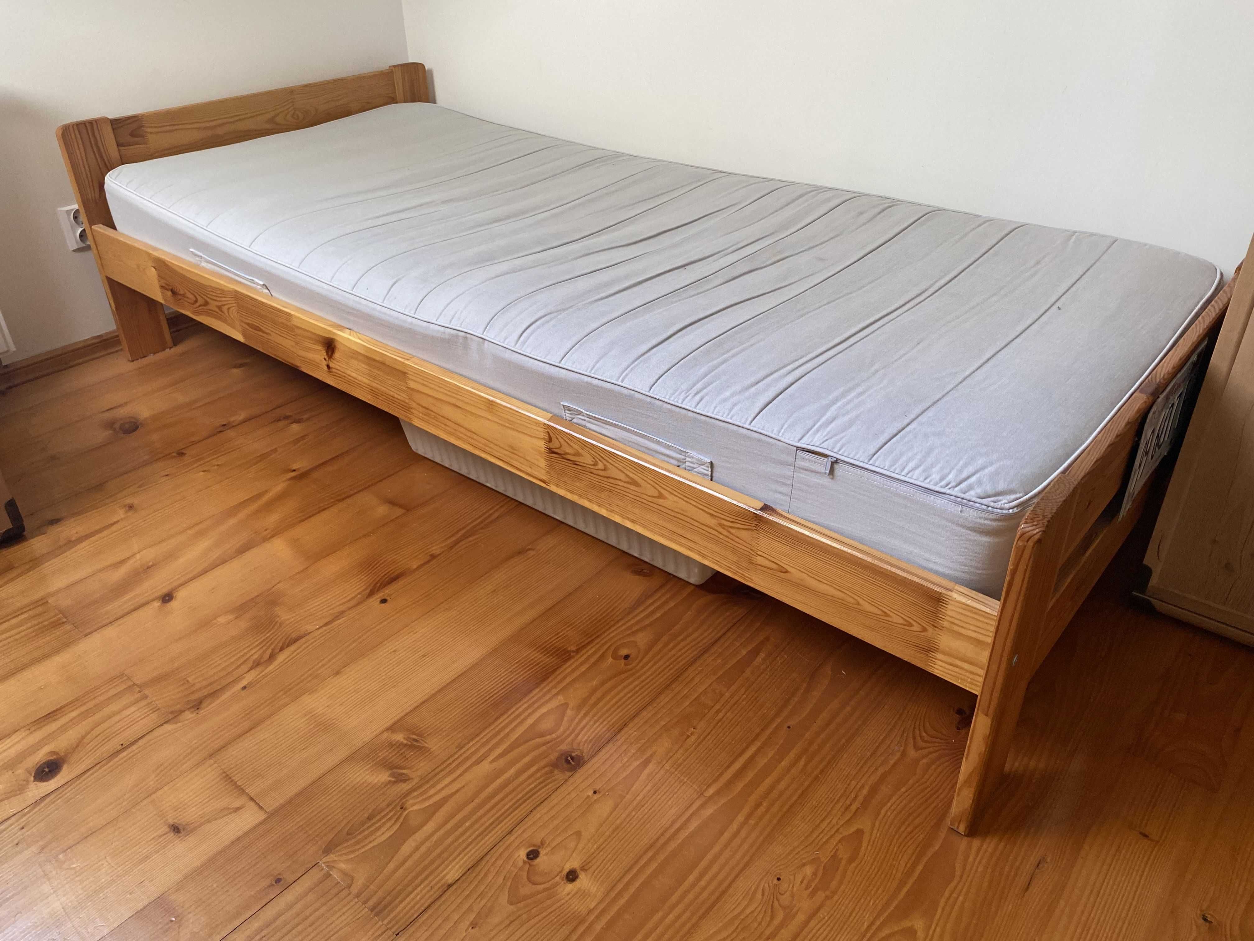 Łóżko Drewniane Pojedyncze 90x200 z Materacem