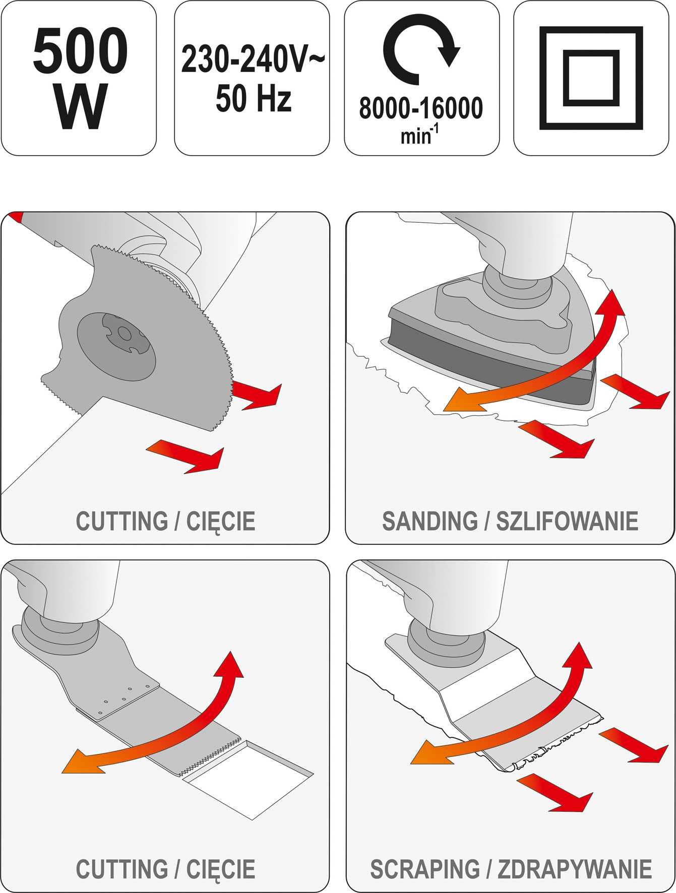 Wielofunkcyjne narzędzia oscylacyjne 500W + akcesoria YATO [ZES389]