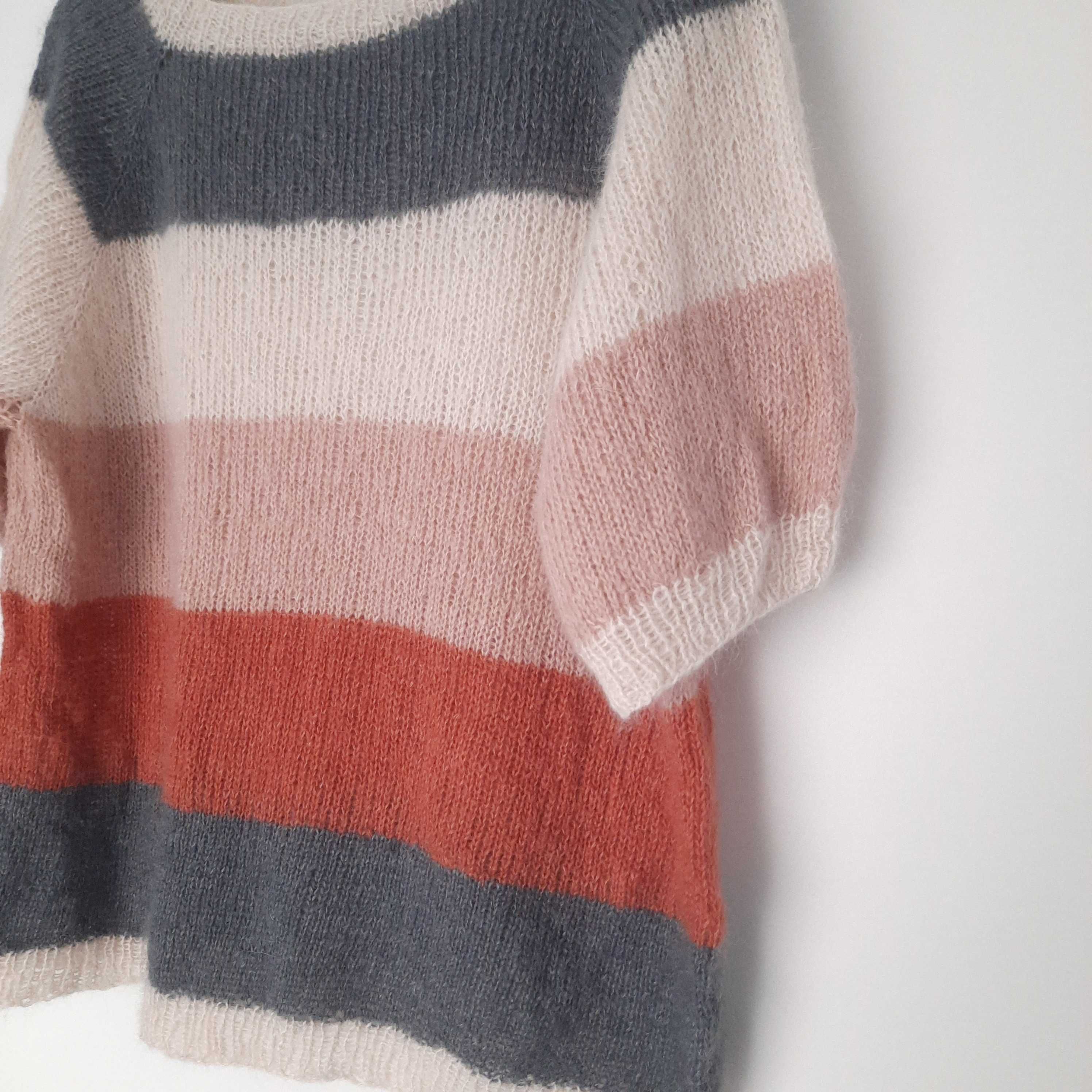 Sweter wełniany M/L z krótkim rękawem ręcznie robiony