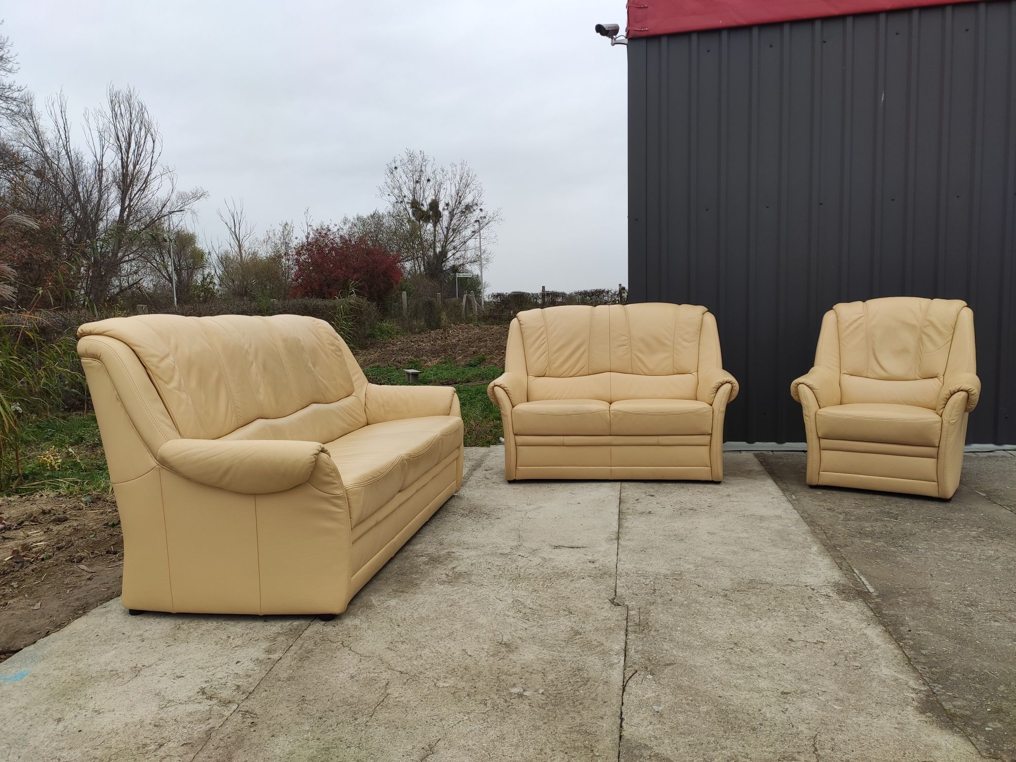Sofa skórzana 3-osobowa+2-osobowa+fotel-100% skóra naturalna! Okazja