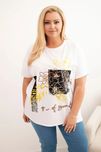 Bluzka Plus Size biało-żółta z kwiatowym nadrukiem 3D bawełna oversize