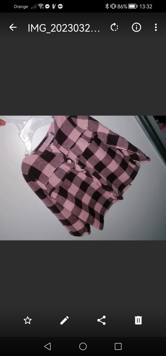 Różowa koszula Flanelowa w kratkę 86 cm stan bdb