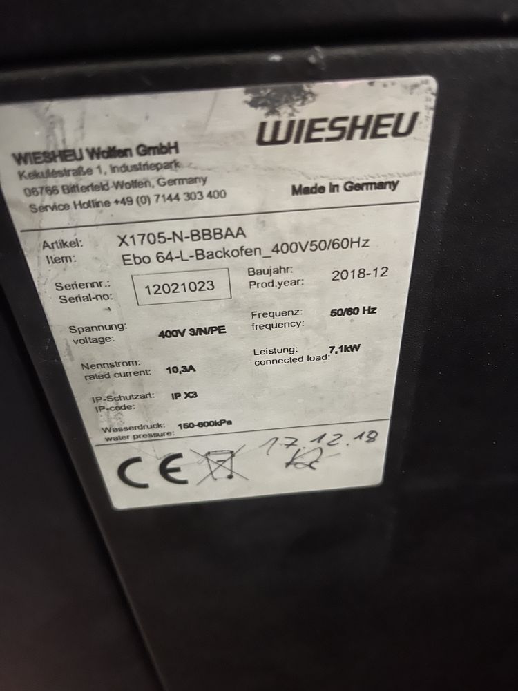 Подова піч з парогенератором Wiesheu EBO-64-L 2019рік, печь для хлеба