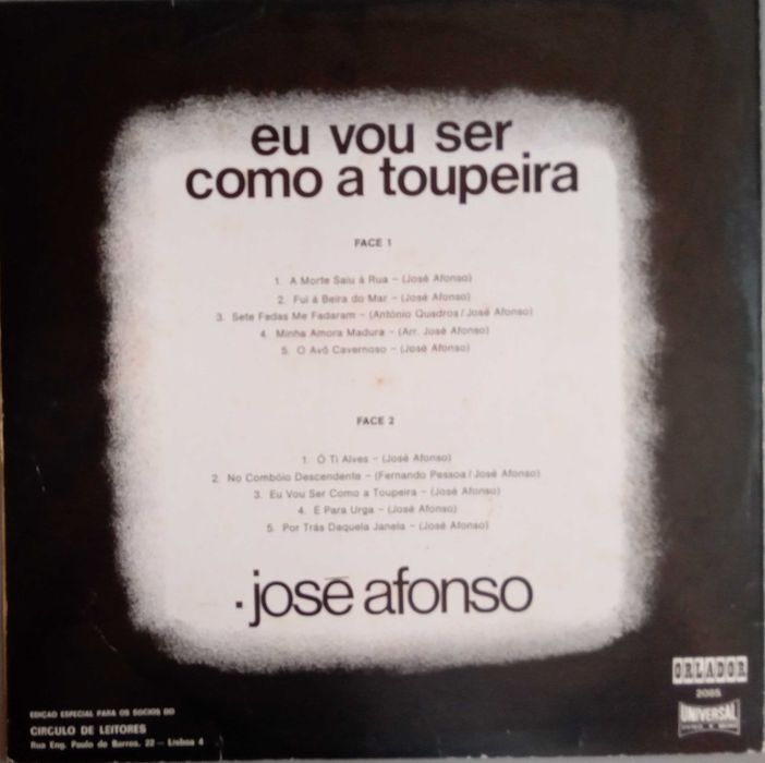 José Afonso	- - - - -		Eu Vou Ser Como a Toupeira	- - - - -	LP