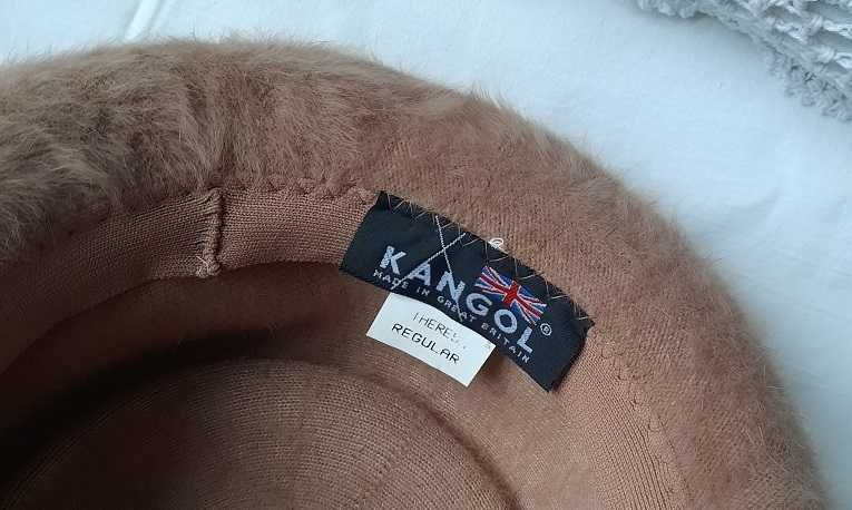 Kangol Cudo j.Nowy Angora 45% wełniany beż kawowy kapelusz 55 58