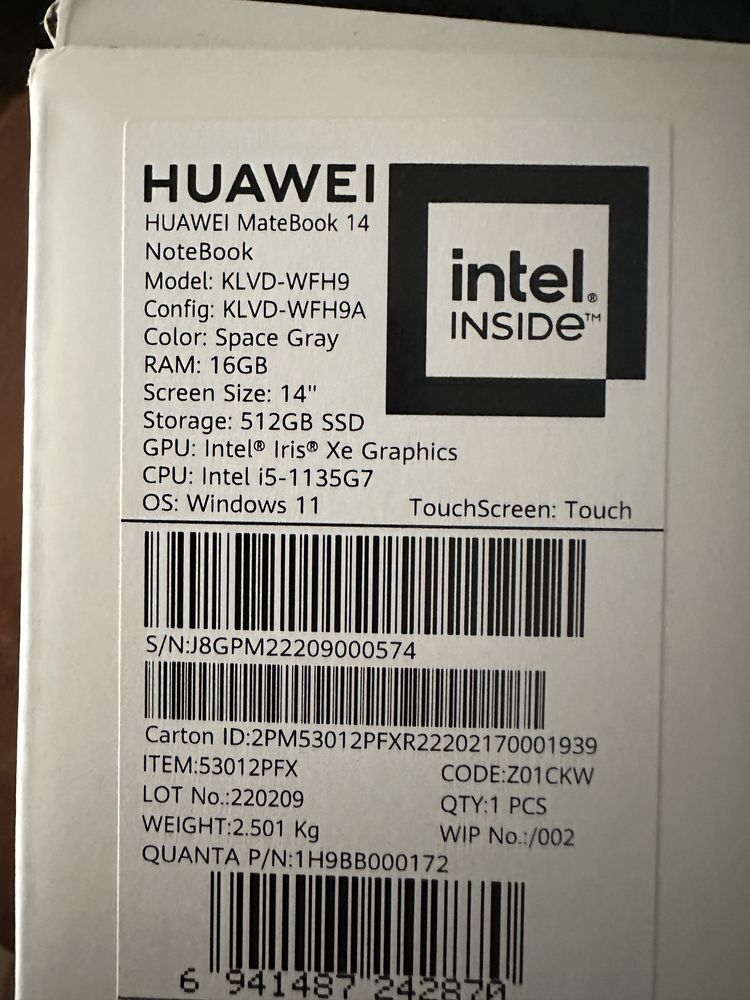 Huawei Matebook 14, 16GB RAM, 512GB SSD, Touch
