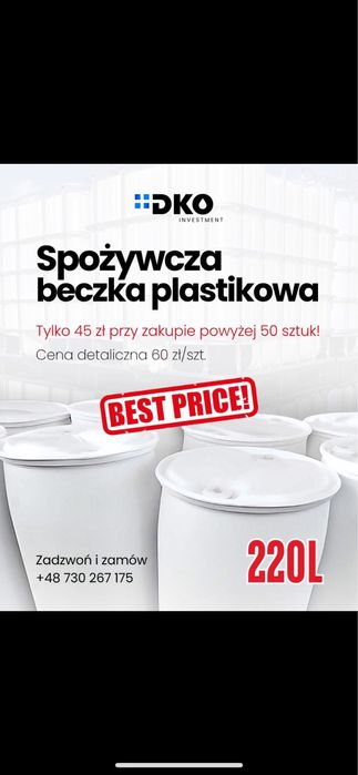 Beczki plastikowe 220l BIALE