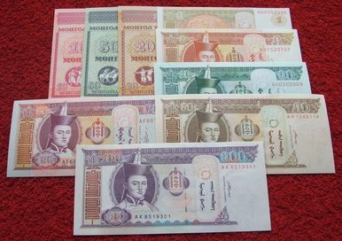 MONGOLIA Kolekcjonerskie Banknoty Zestaw - 9 sztuk UNC