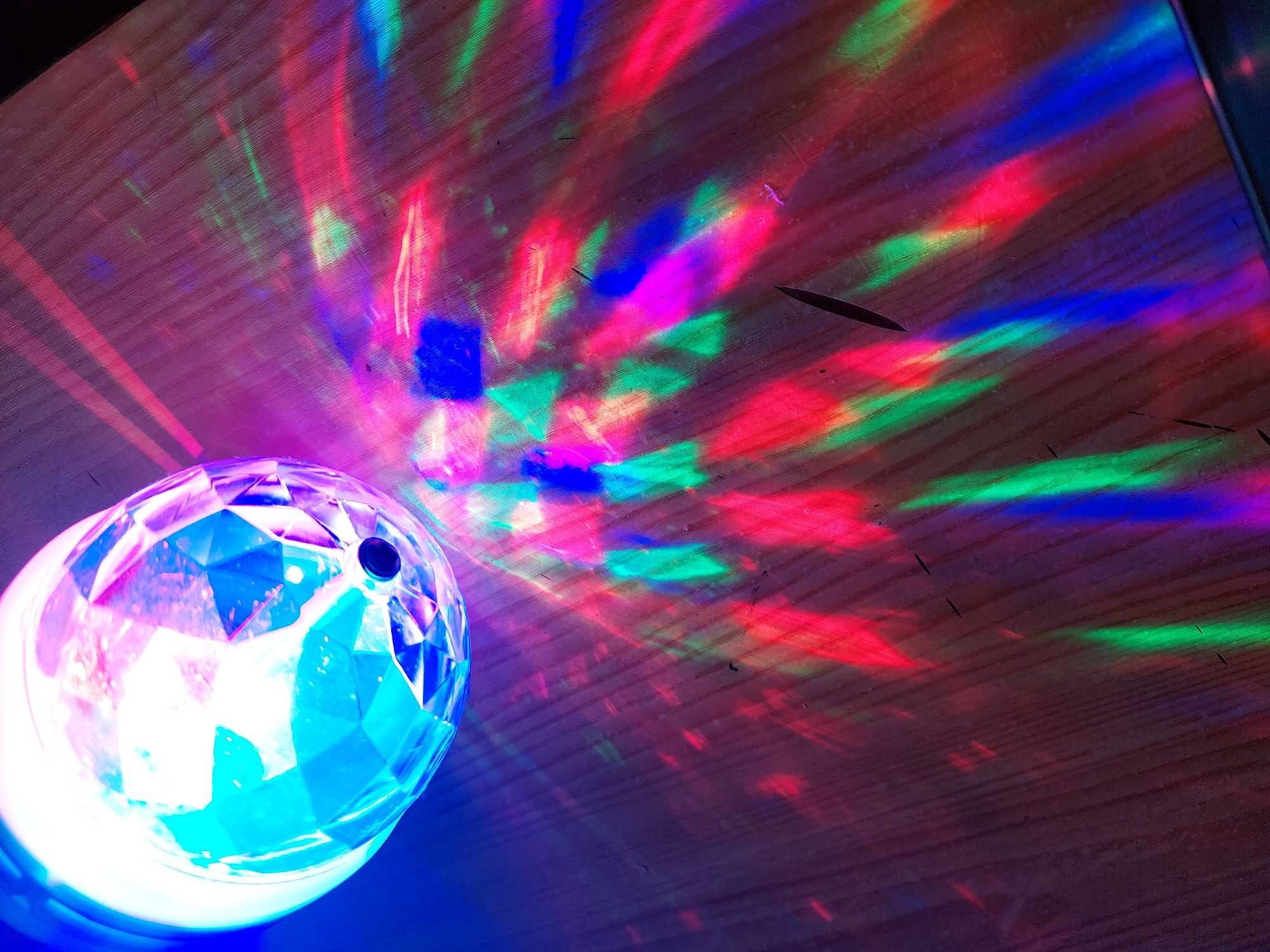 LED лампа вращающийся цветной disco шар
