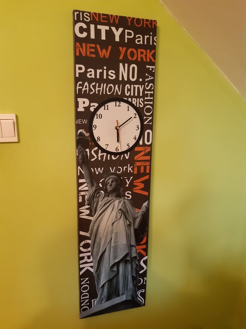 Zegar ścienny obraz duży motyw miasta statua wolności napisy USA