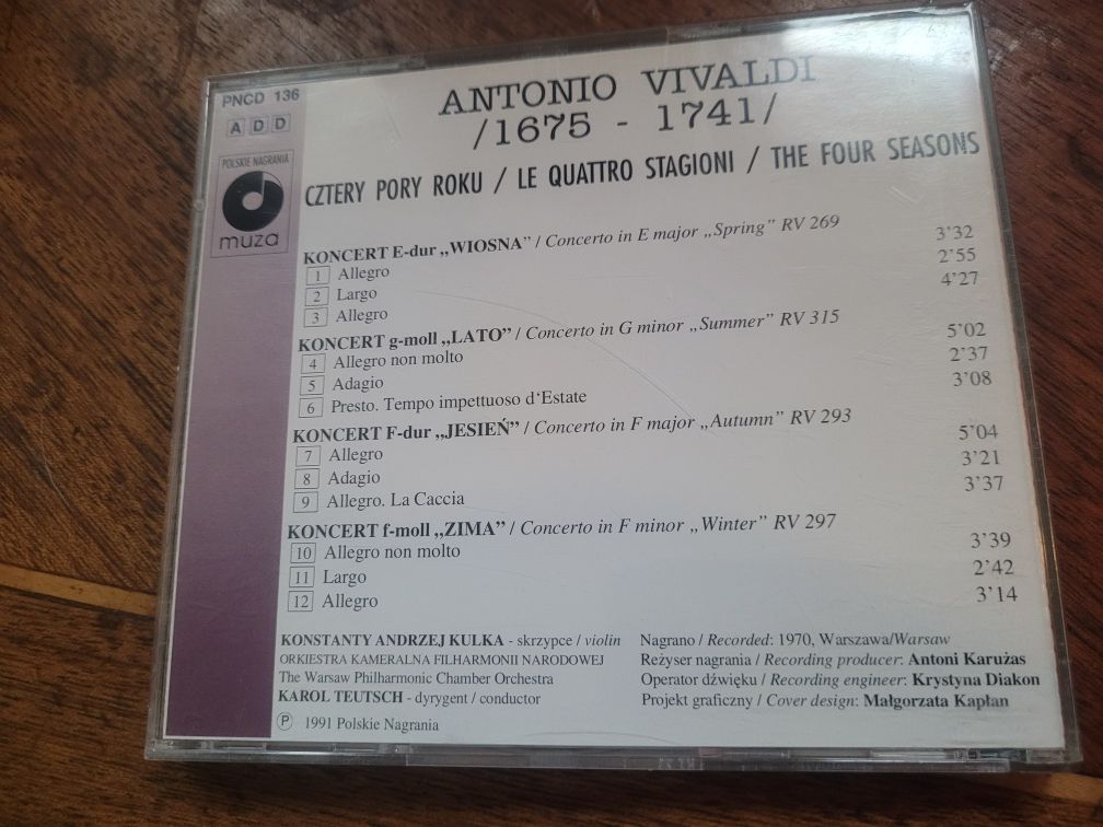 CD Vivaldi /K.A.Kulka,K.Teutsch/ Cztery pory roku 1991 PN CD 136