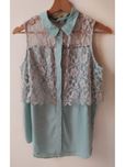 Bluzka bez rękawów koszula M 38 L 40 koronka elegancka