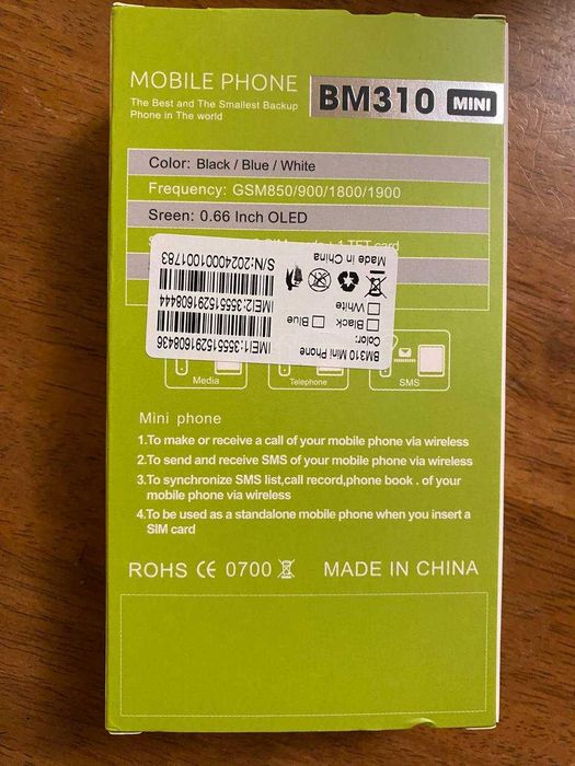 Міні Мобільний Телефон SERVO BM310 68мм чорний