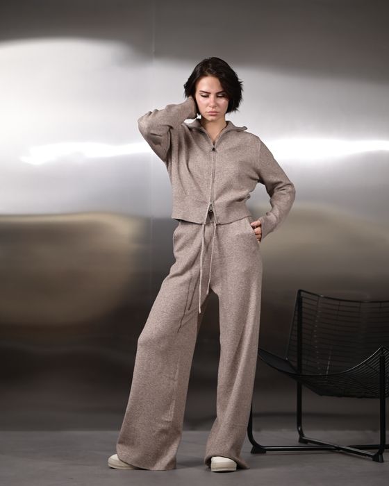 коплект вʼязаний жіночий кофта штани беж/трикотажный костюм зима