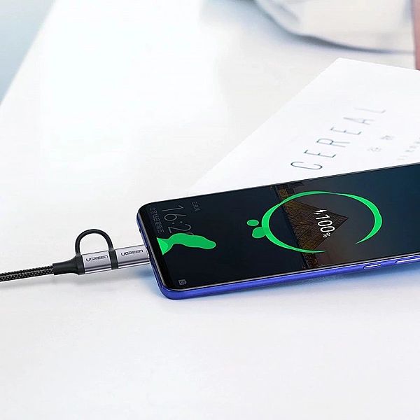 Ugreen kabel przewód 2w1 USB - micro USB / USB Typ C 1m 2,4A czarny (3