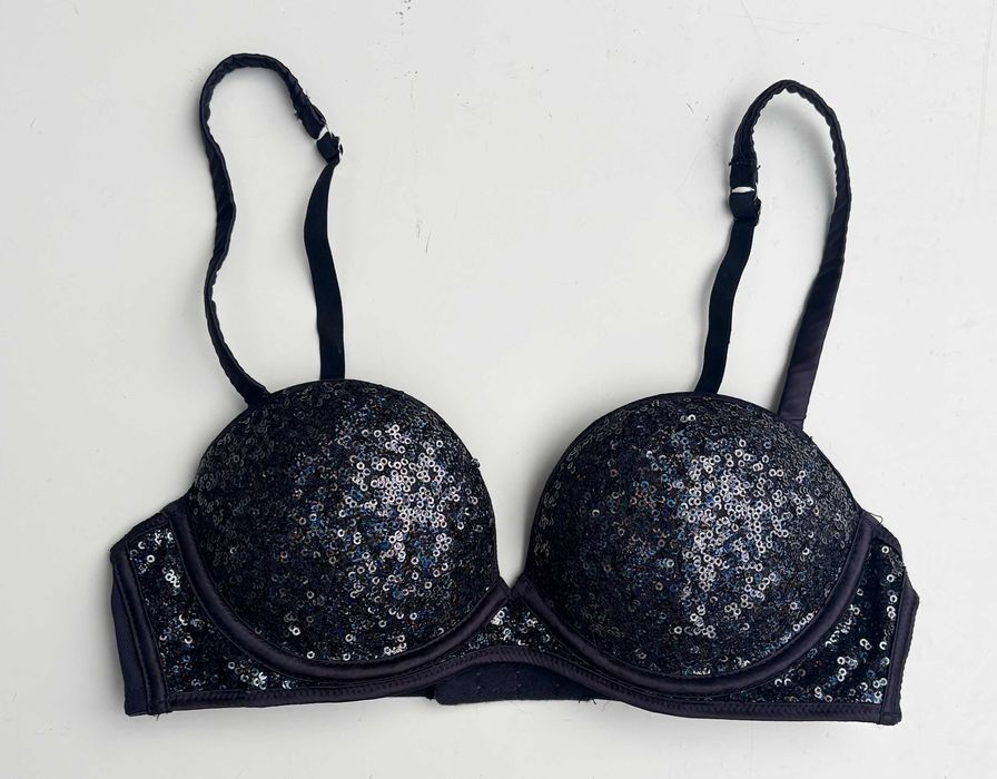Biustonosz Push Up H&M Cekiny 75A Granatowy Stanik