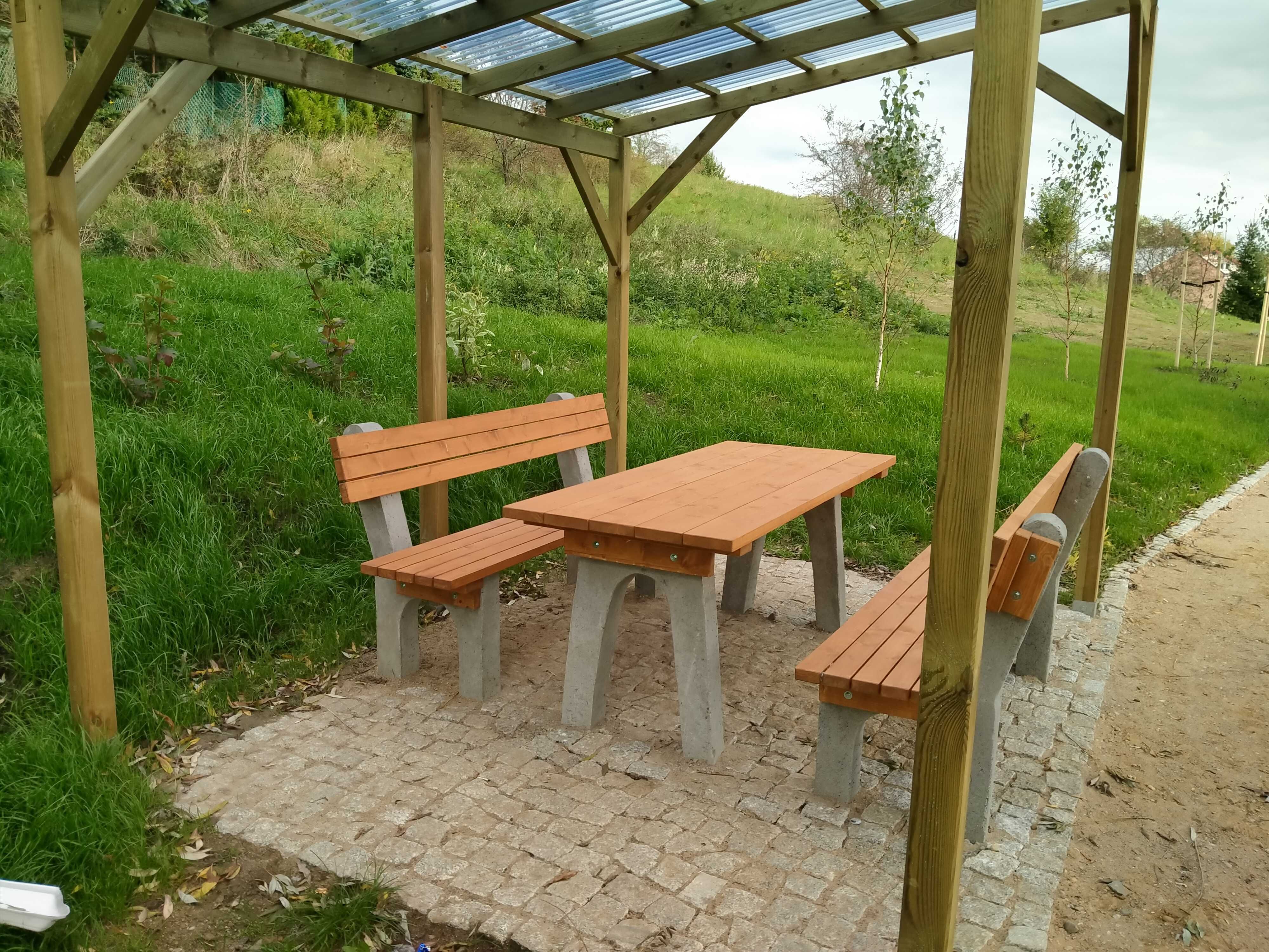 Stół z ławkami, zestaw betonowy, ławki betonowe