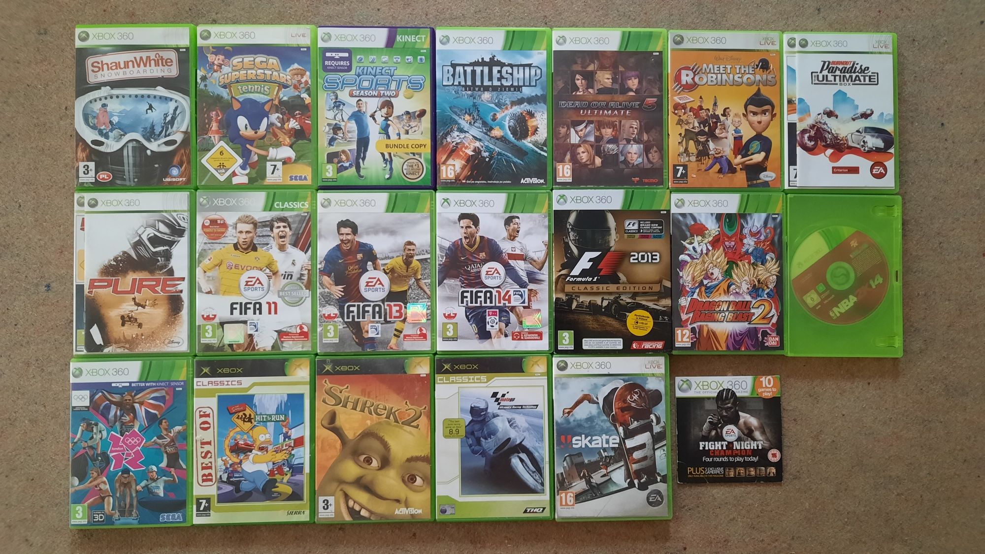 Gry Xbox 360 - Fifa , Pure,Shrek 2,Moto GP,  F1 2013 ,Dead or Alive 5