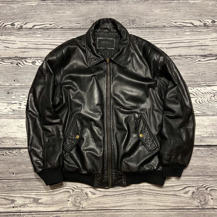 Кожаная куртка Arma Vintage Black Leather Bomber Pilot Alpha Top Gun
