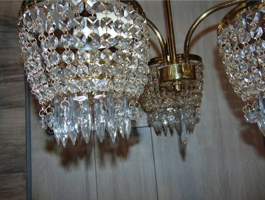 Żyrandol piętrowy z kryształkami szklanymi,vintage