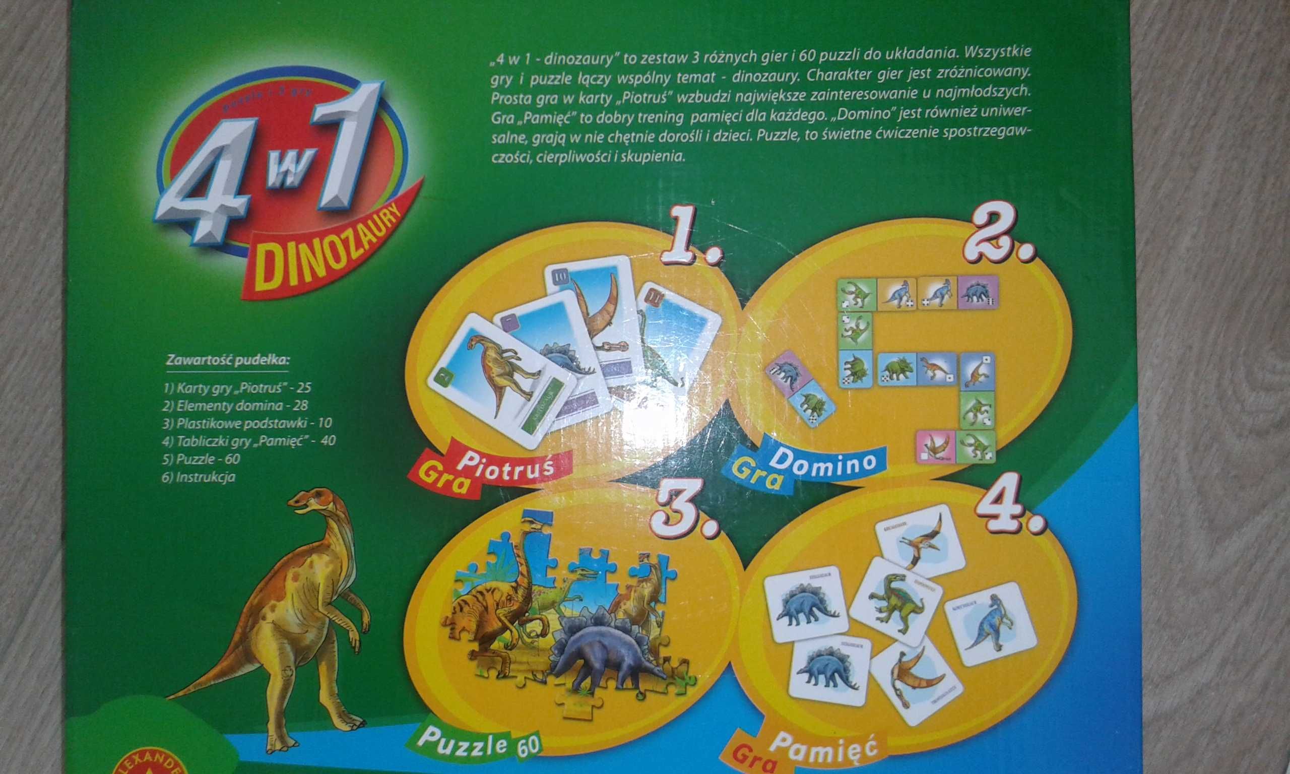 Dinozaury 4 gry Domino Karty Piotruś Gra Memory Puzzle Kolorowanka