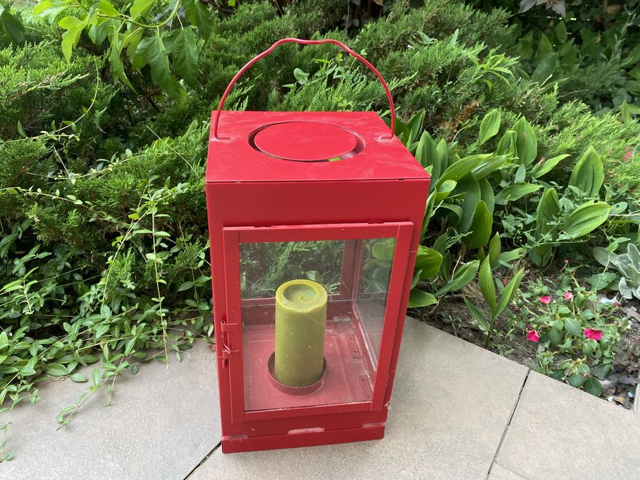 Lampion latarnia metalowa ikea czerwony na swiecę duży