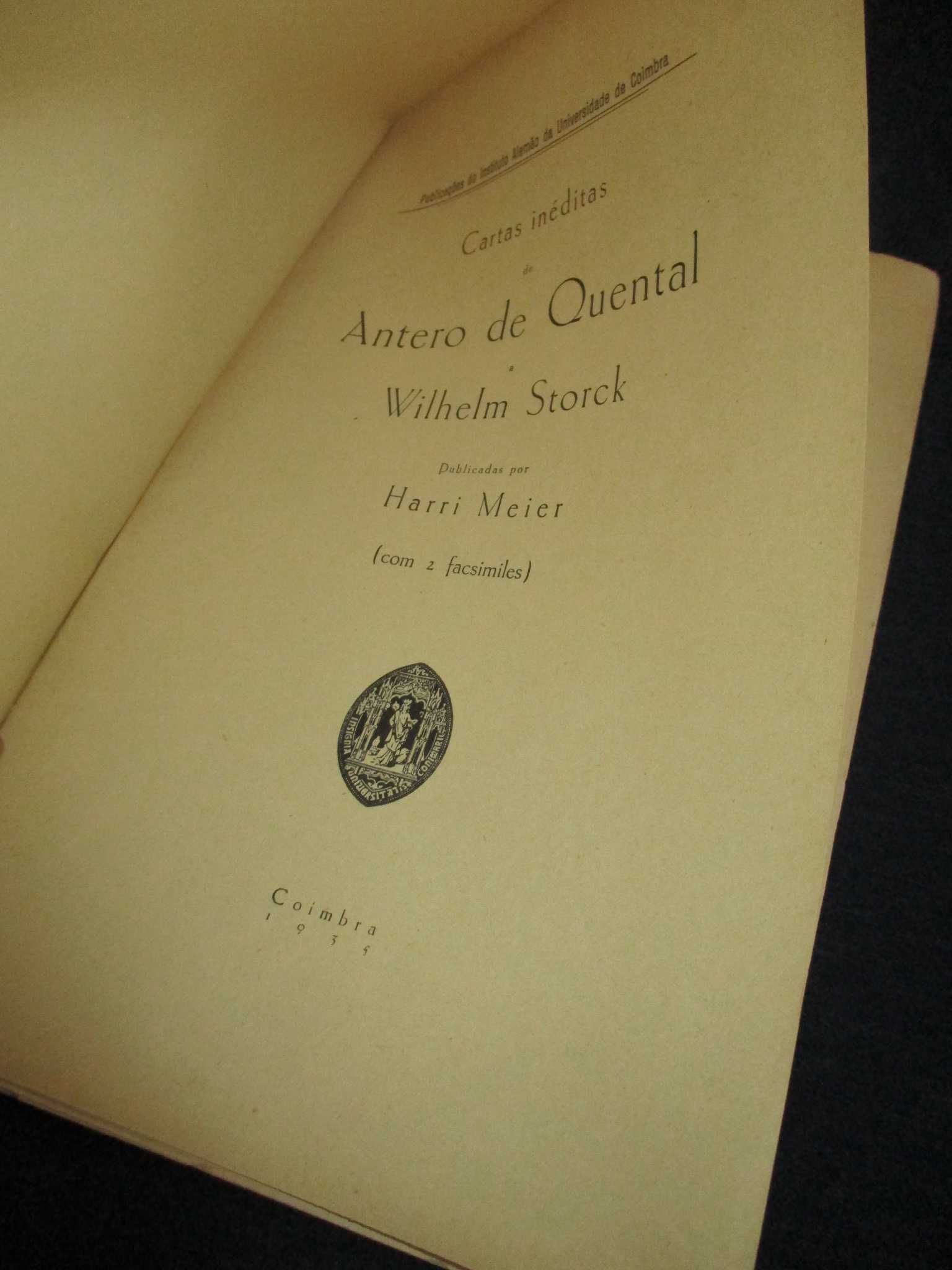 Livro Cartas Inéditas de Antero de Quental a Wilhelm Storck