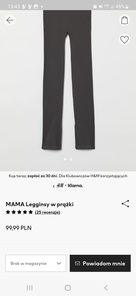 Legginsy ciążowe HM Mama L 40 prążkowane