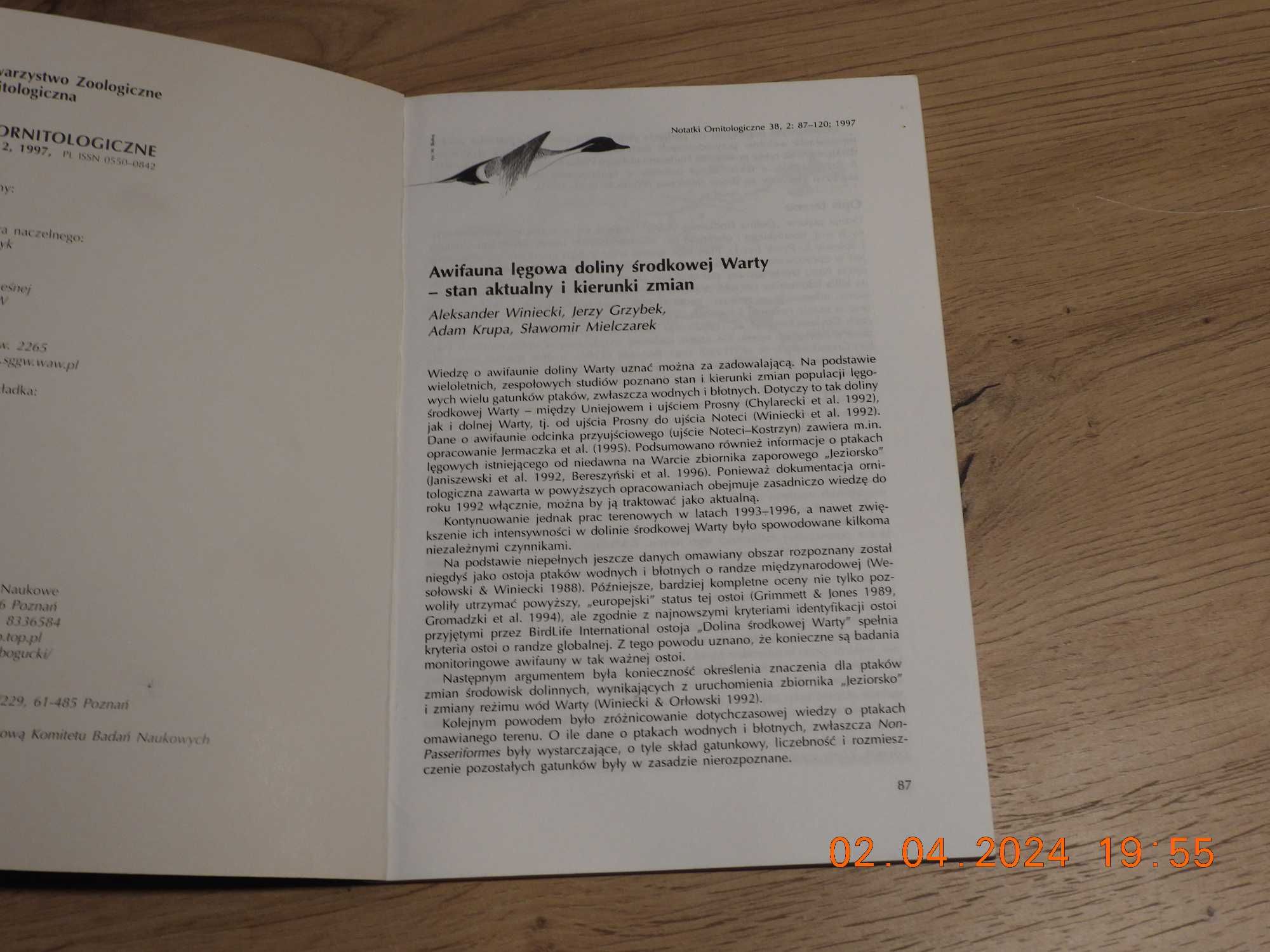 Notatki Ornitologiczne -Tom 38,  zeszyt 2 , 1997
