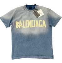 Balenciaga Paris Stone Washed błękitny t shirt Gruby Over L, XL